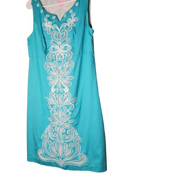 Lilly Pulitzer Dresses & Skirts - Lilly Pulitzer Teal White Embroidered Cotton Dress Size 10 Summer Resort